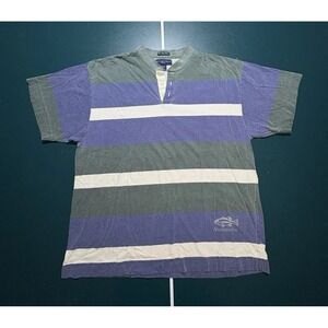 Vintage 90s Abercrombie & Fitch Striped Henley T Shirt Men Large Blue Green Rare